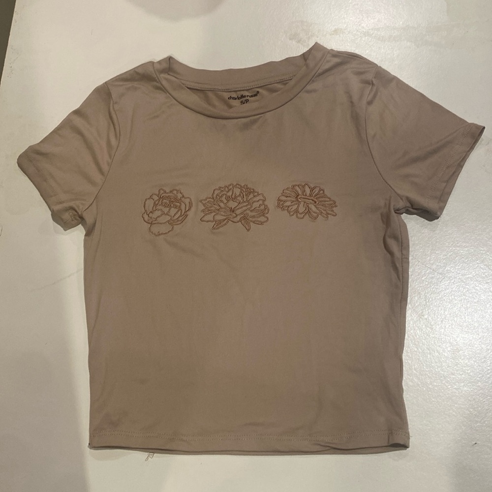 Tan Embroidered Floral Shirt — Used Condition